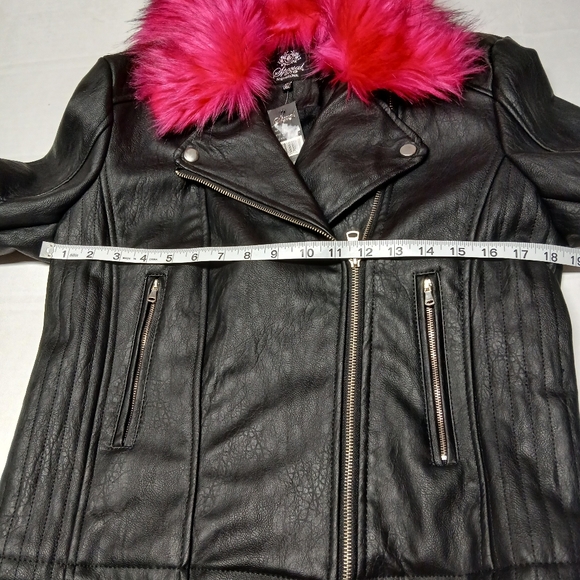 Special One International Black Motorcycle Jacket w/ Pink Faux Fur Collar Size M - Picture 4 of 16